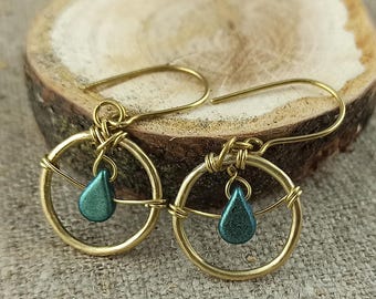 Handmade Brass Dangle Earrings: Amos Par Puca Teardrop Boho Hippie Jewelry gift for her