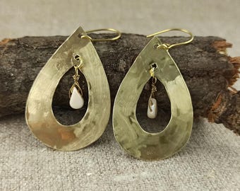 Handmade Hammered Brass Teardrop Earrings: Boho Dangle Jewelry