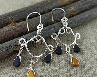 Handcrafted Silver Copper Earrings: Boho Dangle Jewelry