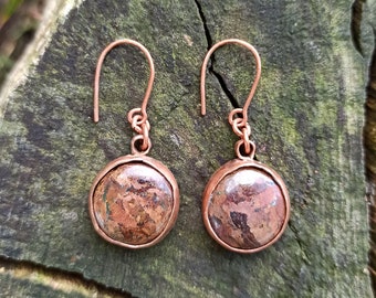 Handmade Copper Earrings with Bronzite Natural Stone – Simple Hippie Style