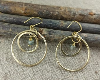 Handmade Brass Frenite Earrings: Dangle Drop Circle Jewelry