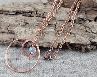 Handmade Copper Pendant Necklace: Crystal AB Boho Jewelry