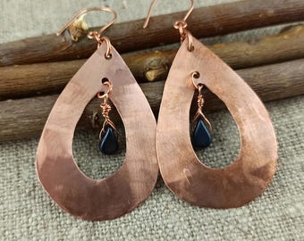 Handmade Hammered Copper Teardrop Earrings: Boho Dangle Jewelry