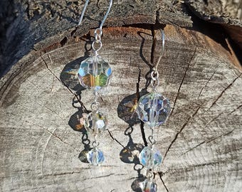 Crystal AB Dangle Earrings: Handmade Silver Copper Wire Boho Jewelry