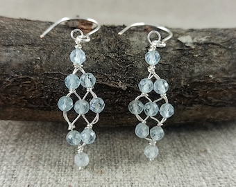 Handmade Aquamarine Dangle Earrings: Silver Copper Wire Boho Jewelry
