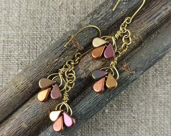 Brass Dangle Earrings: Handmade Copper & Gold Floral Jewelry