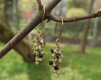 Handmade Brass Peridot Earrings: Boho Dangle Drop Spinel Jewelry