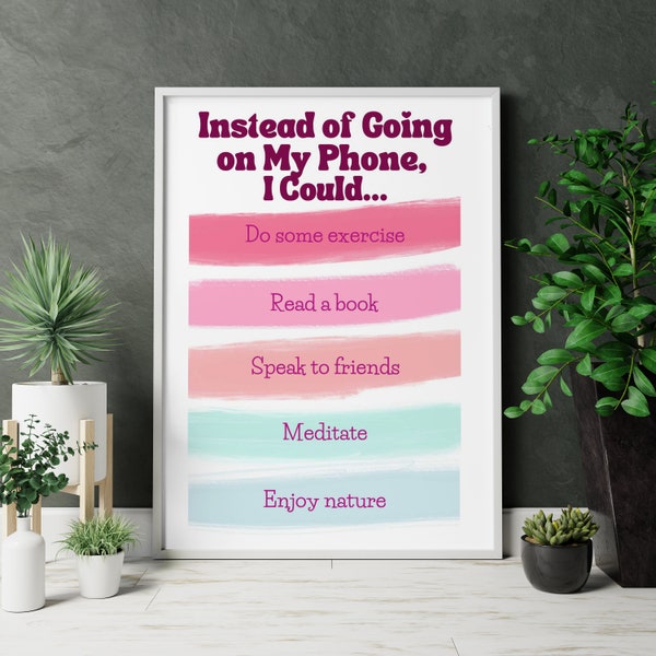 Teen Mental Health Poster, Print to Encourage Teens to Spend Less Time on Mobile, School Counselor Print