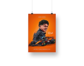 Lando Norris, McLaren, Drivers’ World Champion, Illustrated Poster