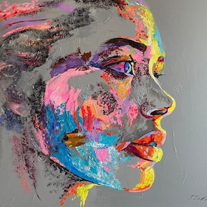 Girl with Blue Eyes Original Art 39&quot; by 39&quot; Pop Art Original art Modern painting Hand Painted Fine Art One of a Kind Wall Art  Home Decor