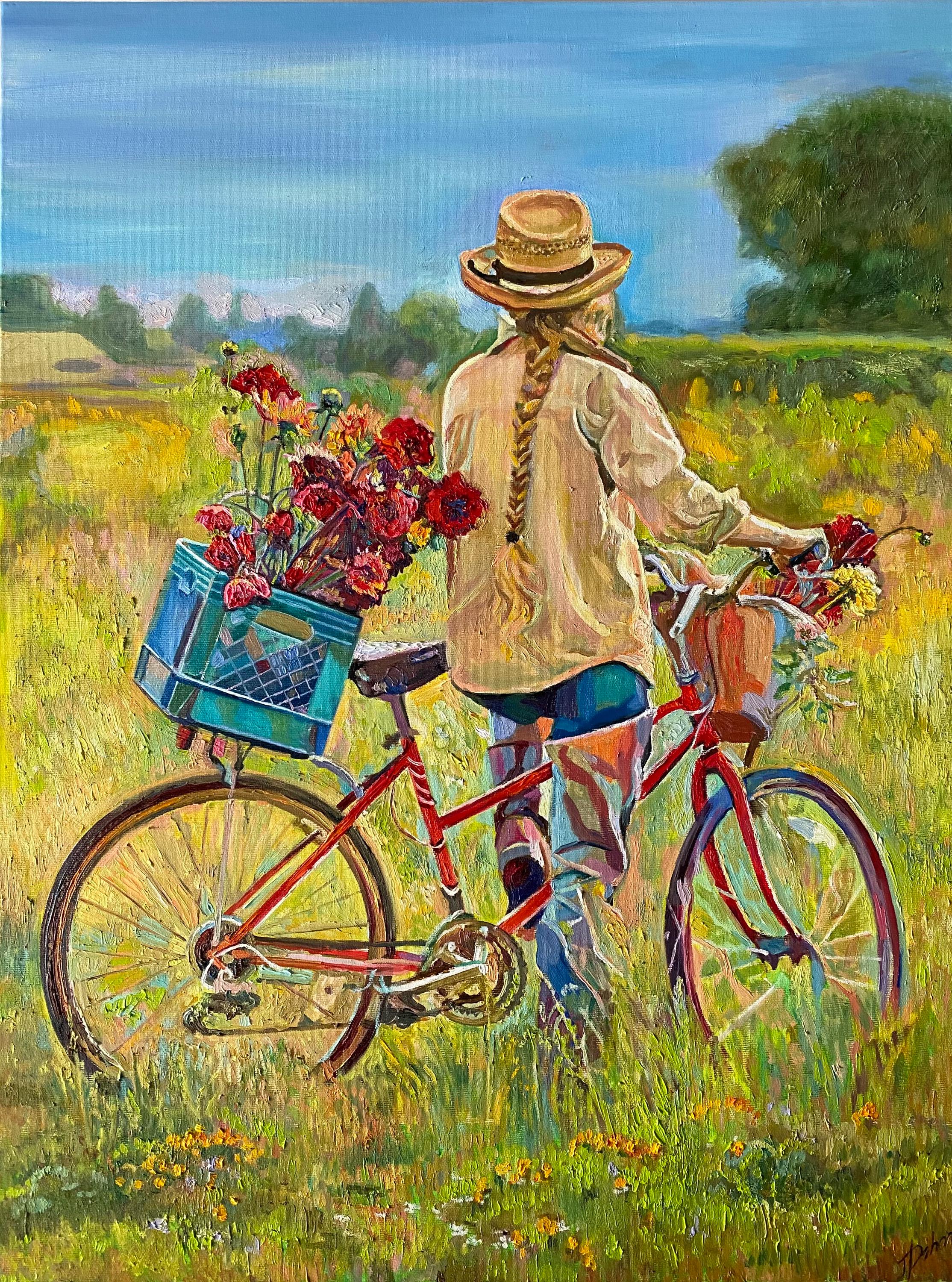 Rodo Boulanger 自転車に乗る少女たち 自転車に乗った少女の油絵：印象派アート（23.6インチ x 31.4インチ