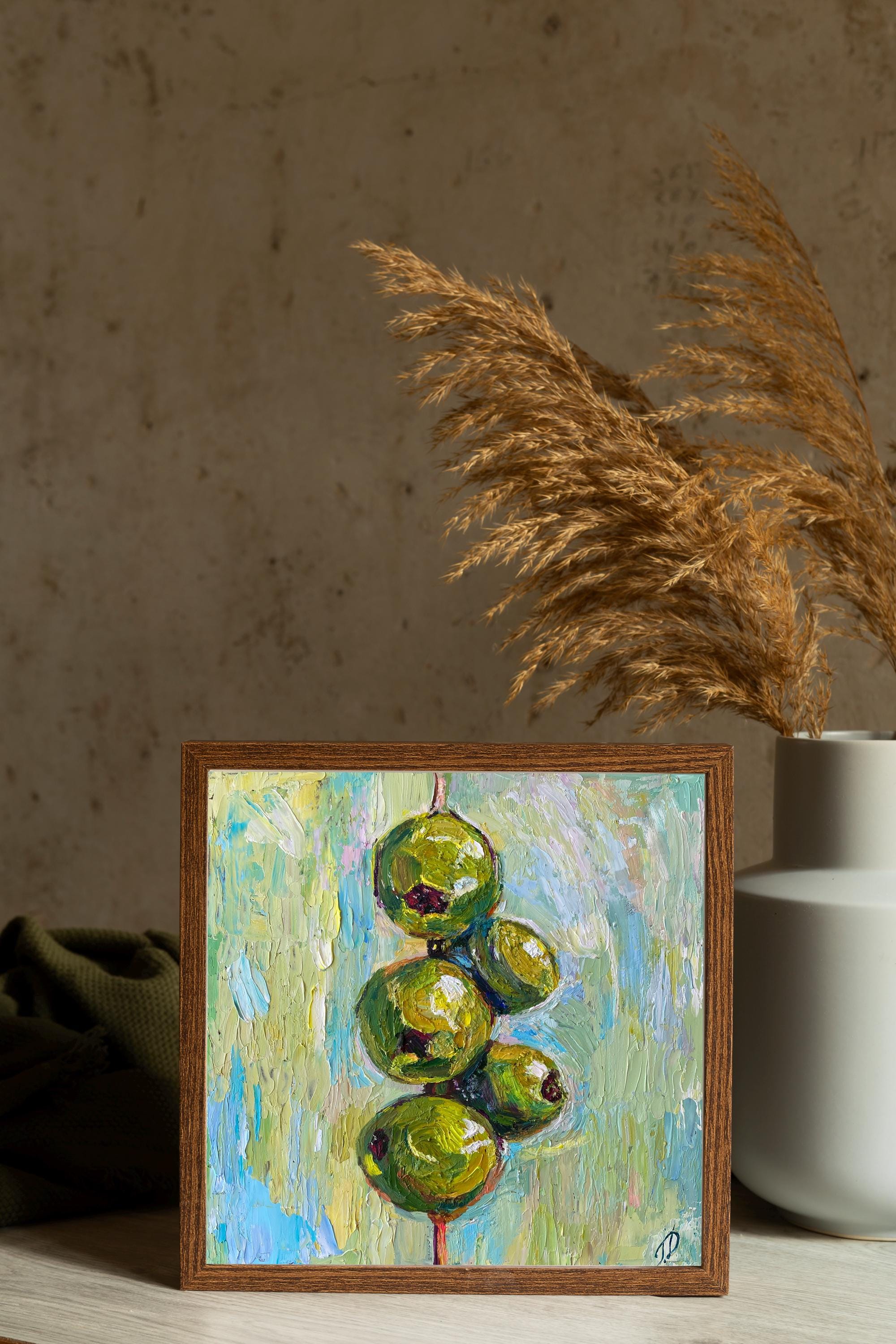油絵菅家令子絵 絵画インテリア額付(青緑＋金色の枠)uF6-060903静物野菜 油絵菅家令子絵 絵画インテリア額付(青緑＋金色の枠)uF6-060903静物