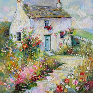 Ireland Painting Irish Cottage in Bloom Original Art 9.8&quot; by 9.8&quot; Landscape Impasto Oil Painting Small Impressionist Artwork