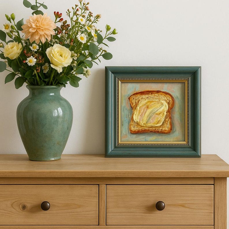 Impasto Bread and Butter Oil Painting: Framed Kitchen Food Art - Etsy