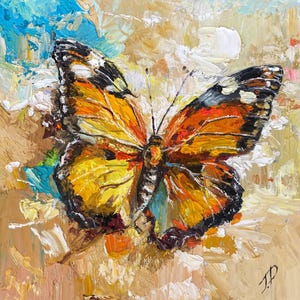 Butterfly Monarch  Wall Art, Original Oil Painting, Colorful Impressionist  Nature Home Decor
