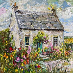 Ireland Painting Irish Cottage Original Art 8&quot;x8&quot; Landscape Impasto Oil Painting Small Impressionist Artwork