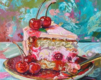 インパストパンとバターの油絵：小さなキッチンのフードアート - Etsy 日本