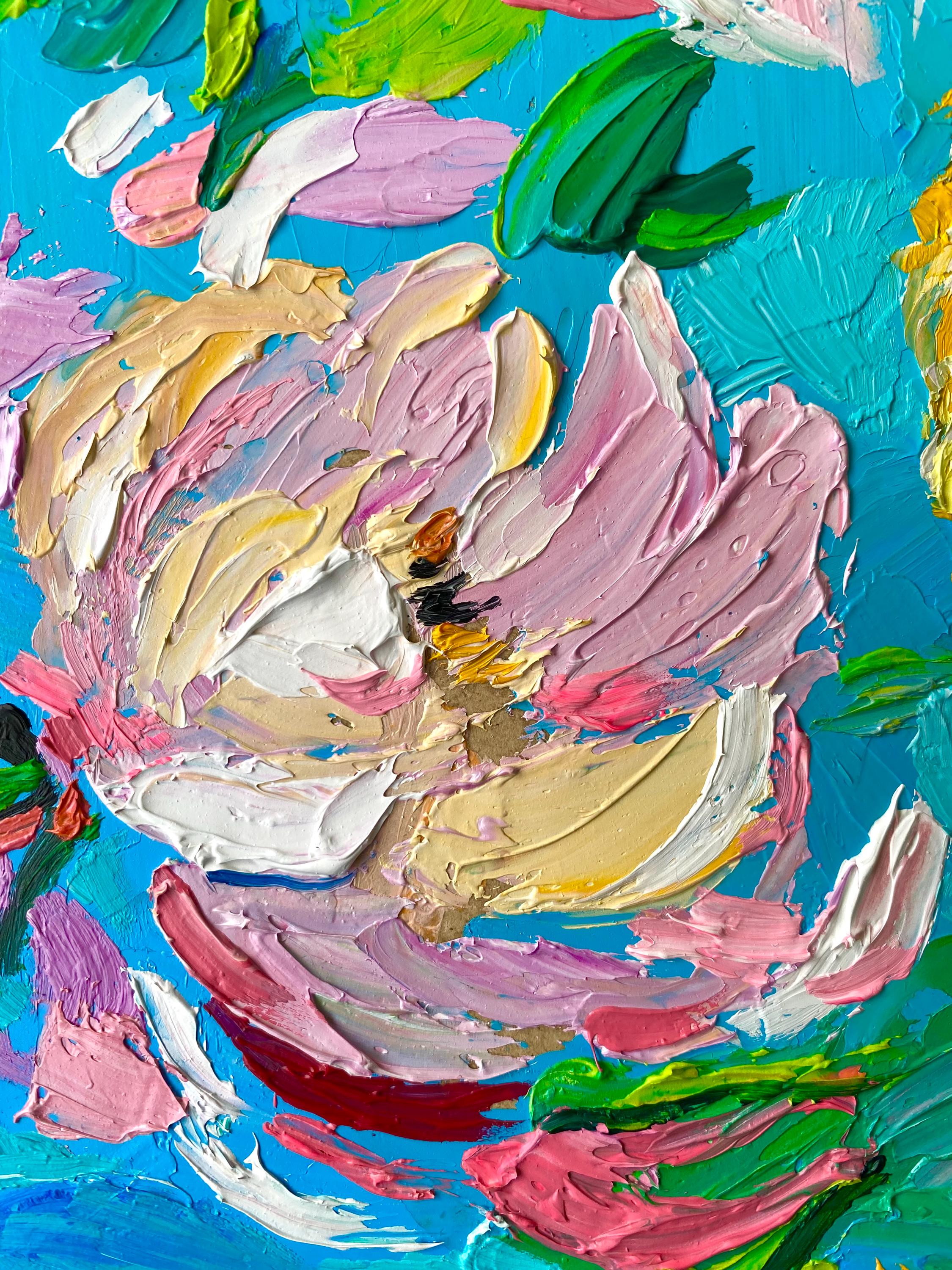 Impressionism Rabbit Painting: Floral Bunny Original Oil Art (9.8