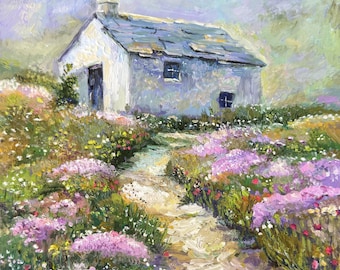 Engelse cottage-olieverfschilderij Impasto-tuinlandschapskunst