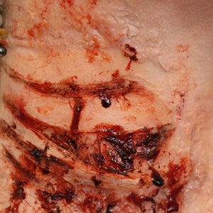 Latex Blade Wound. Prosthetic Appliance. Halloween. Film TV Theatre Prosthetics. Cosplay. SFX Make-Up. Cut. Deep Cut. Scratches.