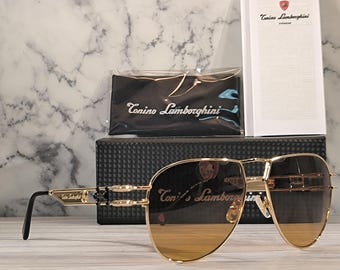 Lamborghini Tonino Full Rim Gold Stainless Steel Sunglasses Made In Italy