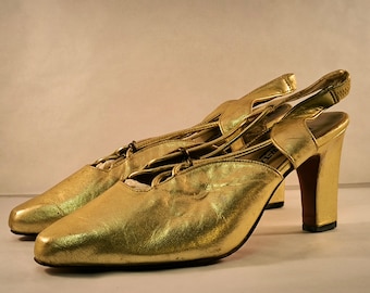 Vintage Ladies Gold Leather Shoes Made In NewZealand