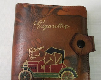 Étui à cigarettes et porte-clés en cuir design voiture vintage