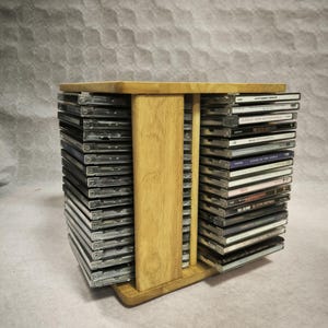 Karuzela do przechowywania płyt kompaktowych Vintage, drewniana