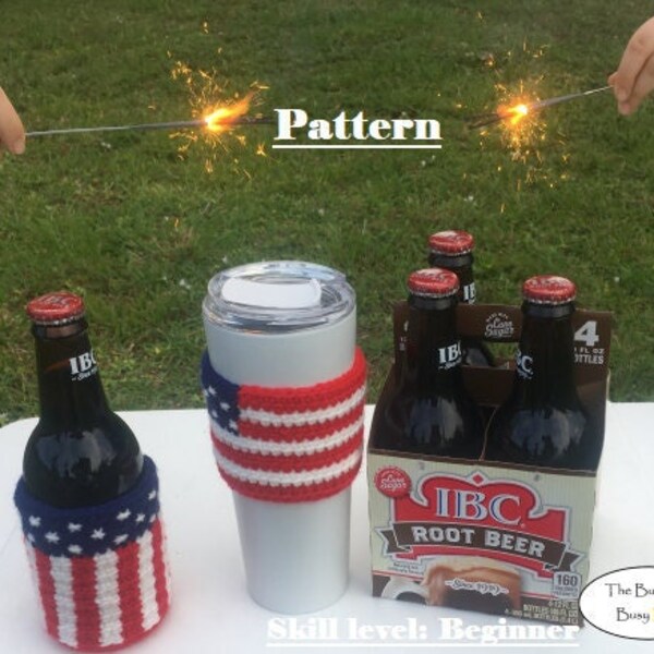 PATRIOTIC COZY and cup sleeve crochet pattern- Digital PDF instant download