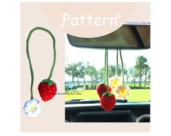 AARDBEI en BLOEMEN HANGENDE decoratie haakpatroon - digitale pdf instant download