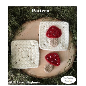 MUSHROOM GRANNY SQUARE (Classic Granny Square and Mushroom Applique) Crochet Pattern- Digital Pdf instant download - with video tutorials!