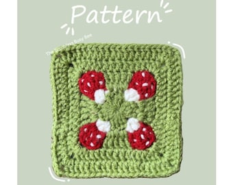 Patrón de crochet CUADRADO de la abuela con forma de hongo - Descarga instantánea en PDF digital (video tutorial completo incluido)