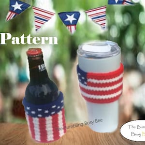 2 in 1 PATRIOTIC COZY and cup sleeve crochet pattern- Digital PDF instant download