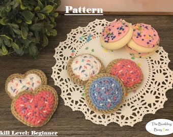 FROSTED SUGAR COOKIES crochet pattern -Digital pdf instant download (Heart and Circle Shapes included)