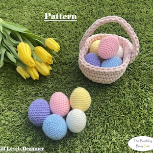 Patrón de crochet HUEVOS DE PASCUA y CESTA - Descarga instantánea en Pdf digital