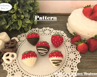 Patrón de crochet FRESA CUBIERTA DE CHOCOLATE -Descarga instantánea en pdf digital