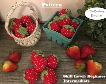 STRAWBERRY crochet pattern (including basket)- Digital PDF instant download