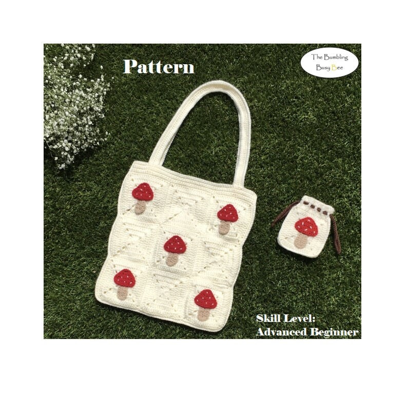 14 Mushroom Bag Crochet Patterns for Whimsical Cottagecore Style 10 Mushroom Tote BAG and Drawstring Pouch 2 in 1 Bundle