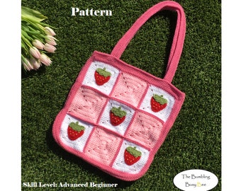 STRAWBERRY TOTE BAG crochet pattern - Digital Pdf instant download (Including several video tutorials!!!)