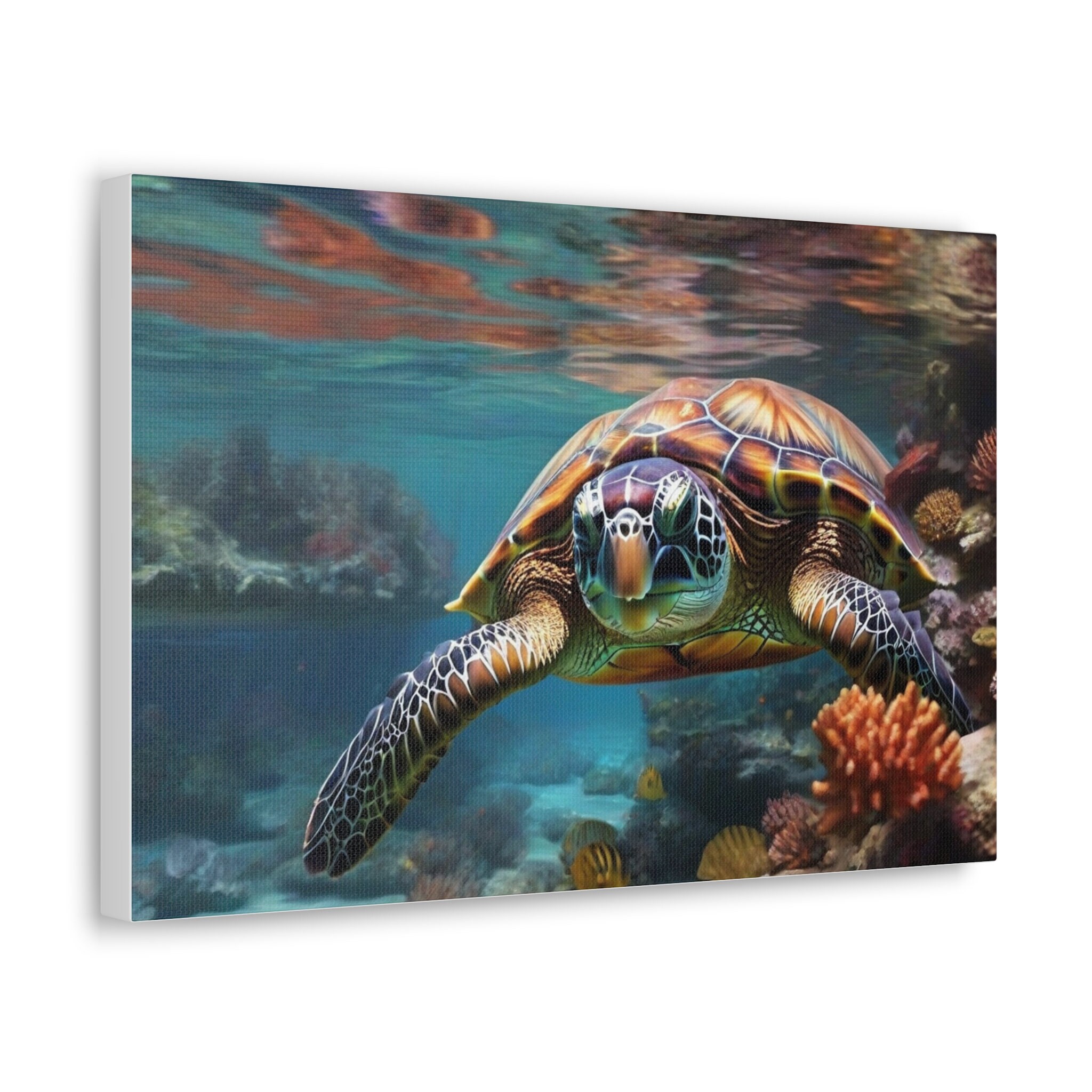A Gorgeous View of a Sea Turtle Swimming in a Coral Reef Canvas - Etsy