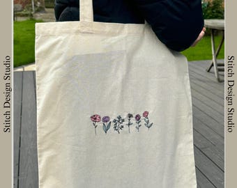 Embroidered floral tote bag. Reusable bag.