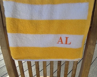 Clearance Personalised embroidered beach towel, swimming towel, yellow with AL embroidered on it