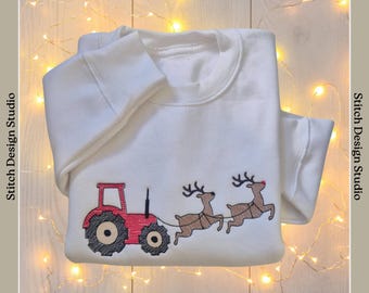 Children's Christmas tractor and reindeer sweatshirt. Personalisation if required. Children's festive jumper.