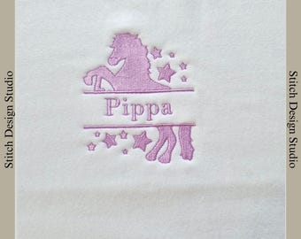 Personalised Kids' Horse Sweatshirt - Purple Split Design with Name Embroidered