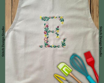 Embroidered Flower Initial Children's Apron: Fairtrade Cotton, Personalised