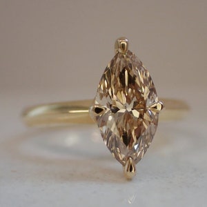 Brown Moissanite Engagement Ring 1.98 Ct Brown Marquise Cut Moissanite Wedding Ring Brown Diamond Wedding Ring 10K Solid Yellow Gold Ring