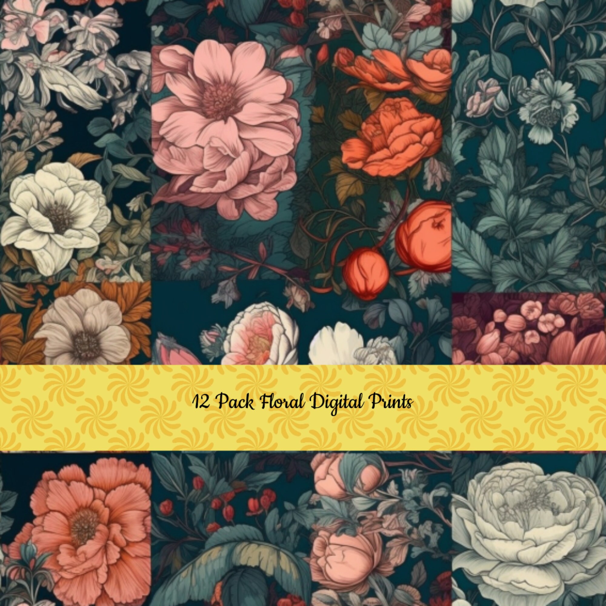 12 Pack Floral Digital Seamless Pattern - Etsy