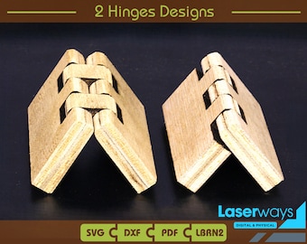 Wooden Hinges Digital Templates, Bundle of 2 Designs for Laser Cutting Machines with Assembly instructions and Diagram, Lightburn File