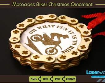 Motocross Biker Christmas Ornament: Laser Cut Files (SVG DXF LBRN2 PDF)