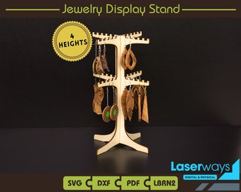 Laser Cut Jewelry Display Stand: 4 Heights Digital Files (SVG, DXF, PDF)